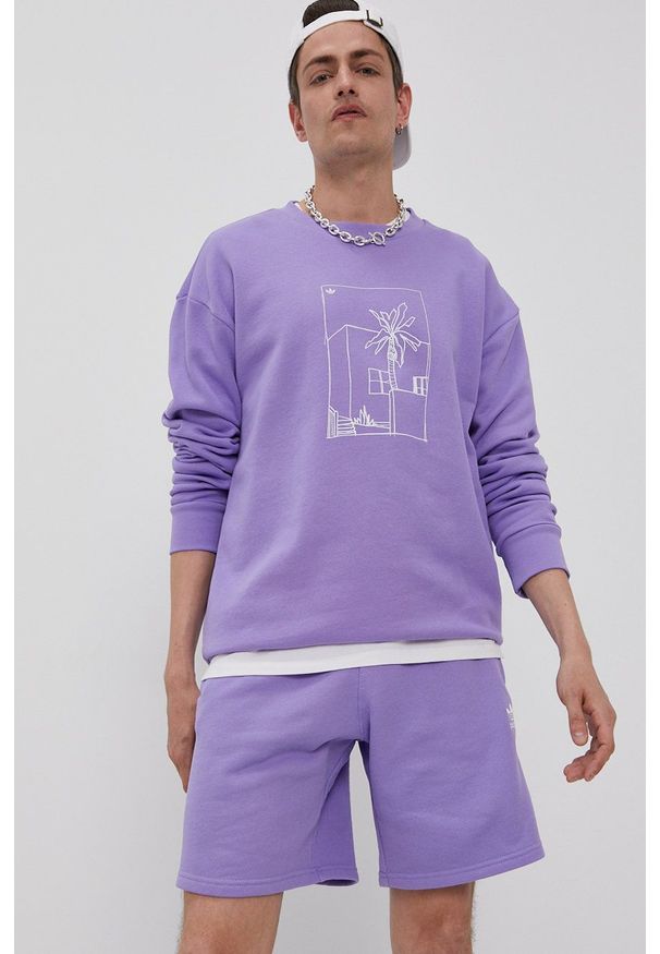 adidas Originals - Bluza bawełniana. Okazja: na co dzień. Kolor: fioletowy. Materiał: bawełna. Wzór: nadruk. Styl: casual