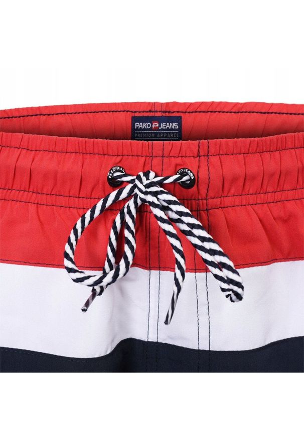 Spodenki Plażowe (Kąpielówki) - Pako Jeans - Kolorowe. Kolor: czerwony, wielokolorowy, niebieski. Materiał: poliester. Wzór: kolorowy