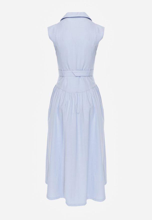 Born2be - Niebieska Koszulowa Sukienka Bez Rękawów z Wiskozy i Bawełny z Paskiem Suranon. Okazja: na co dzień. Kolor: niebieski. Materiał: wiskoza, bawełna. Długość rękawa: bez rękawów. Sezon: wiosna, lato. Typ sukienki: koszulowe. Styl: casual, elegancki, klasyczny