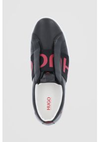 Hugo Buty skórzane kolor czarny na płaskiej podeszwie. Nosek buta: okrągły. Kolor: czarny. Materiał: skóra. Obcas: na płaskiej podeszwie
