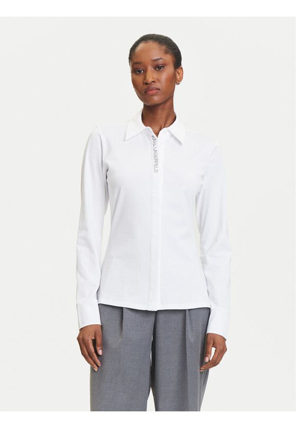 Karl Lagerfeld - KARL LAGERFELD Koszula A3W17103 Biały Slim Fit. Typ kołnierza: dekolt w karo. Kolor: biały. Materiał: bawełna