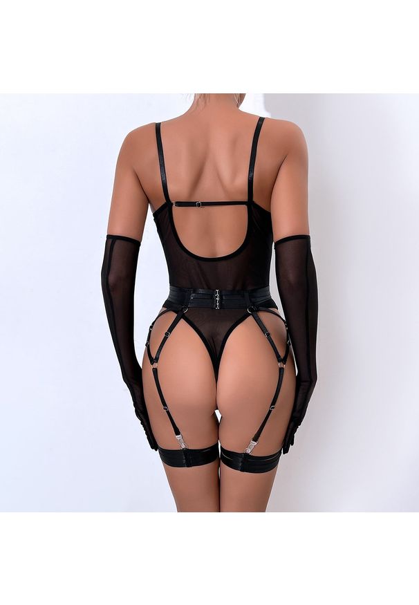 Intica - Body z pasem do pończoch i rękawiczkami na romantyczne wieczory Orelia. Kolor: czarny. Materiał: materiał