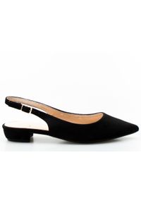 Inna - Baleriny sandały open heel zamszowe czarne. Kolor: czarny. Materiał: zamsz. Styl: elegancki