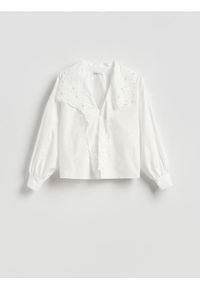 Reserved - Bluzka z koronkowym kołnierzem - biały. Kolor: biały. Materiał: koronka #1