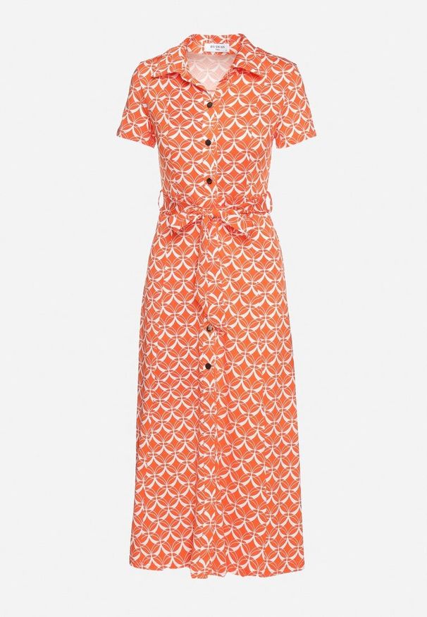 Born2be - Pomarańczowa Sukienka o Koszulowym Kroju z Wiskozą Wiązana w Pasie Materiałowym Paskiem Bosofia. Okazja: na spacer. Kolor: pomarańczowy. Materiał: wiskoza, materiał. Sezon: wiosna, jesień. Typ sukienki: koszulowe