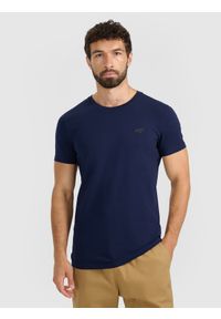 4f - 4F T-shirt slim gładki męski - granatowy M. Okazja: na co dzień. Kolor: niebieski. Materiał: bawełna, materiał, dzianina. Wzór: gładki. Styl: casual