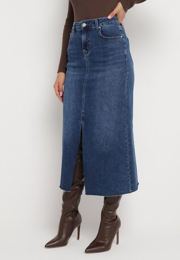 Born2be - Granatowa Jeansowa Spódnica Maxi z Wysokim Stanem Nicyela. Stan: podwyższony. Kolor: niebieski. Materiał: jeans