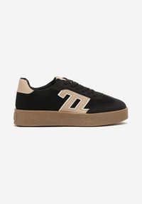 Renee - Czarne Sneakersy Ozdobione Geometrycznym Motywem Lanelise. Okazja: na co dzień. Kolor: czarny. Materiał: jeans. Wzór: aplikacja, geometria #4