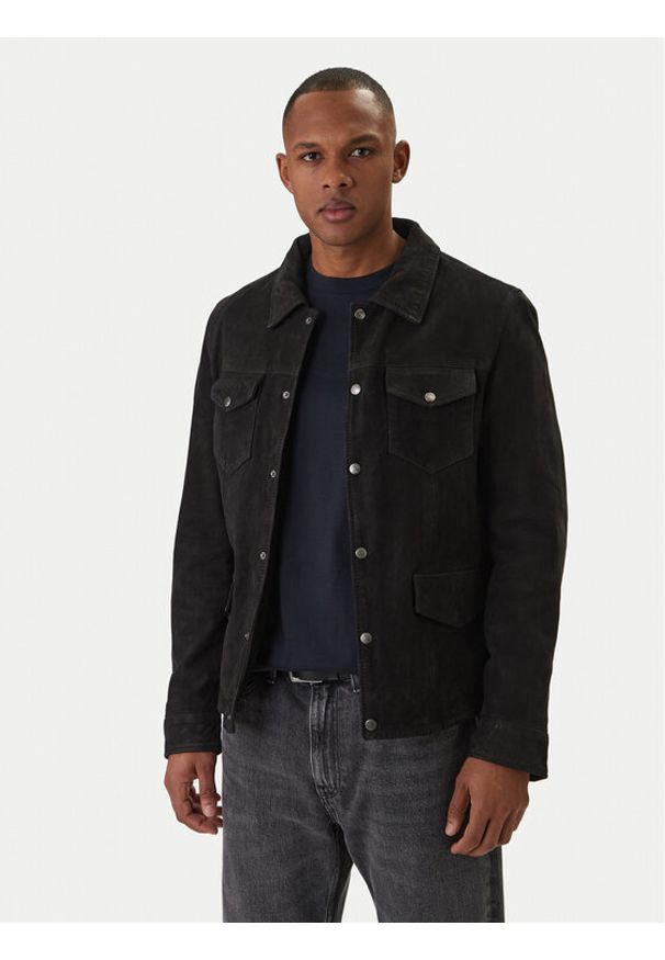 Milestone Kurtka skórzana Valerio 612205 60790 Czarny Slim Fit. Kolor: czarny. Materiał: skóra