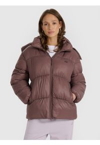 4f - 4F Kurtka puchowa z wypełnieniem syntetycznym damska - brązowa S. Okazja: na co dzień. Kolor: brązowy. Materiał: syntetyk, puch. Wzór: gładki. Sezon: zima. Styl: casual #1