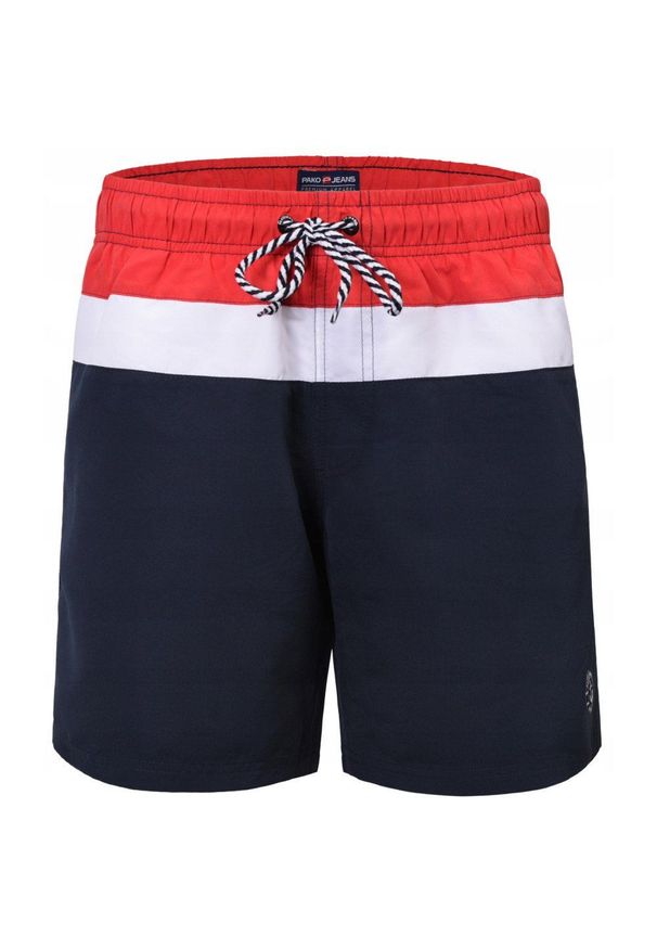 Spodenki Plażowe (Kąpielówki) - Pako Jeans - Kolorowe. Kolor: czerwony, wielokolorowy, niebieski. Materiał: poliester. Wzór: kolorowy