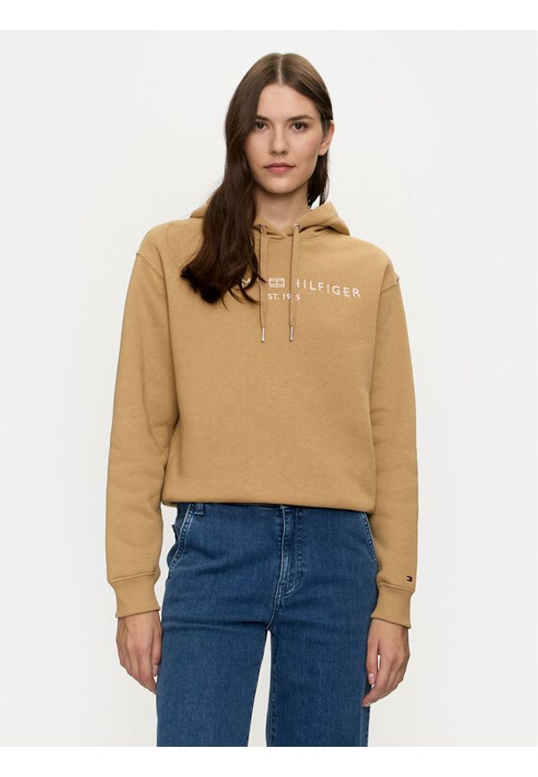 TOMMY HILFIGER - Tommy Hilfiger Bluza Modern WW0WW43598 Beżowy Regular Fit. Kolor: beżowy. Materiał: syntetyk, bawełna