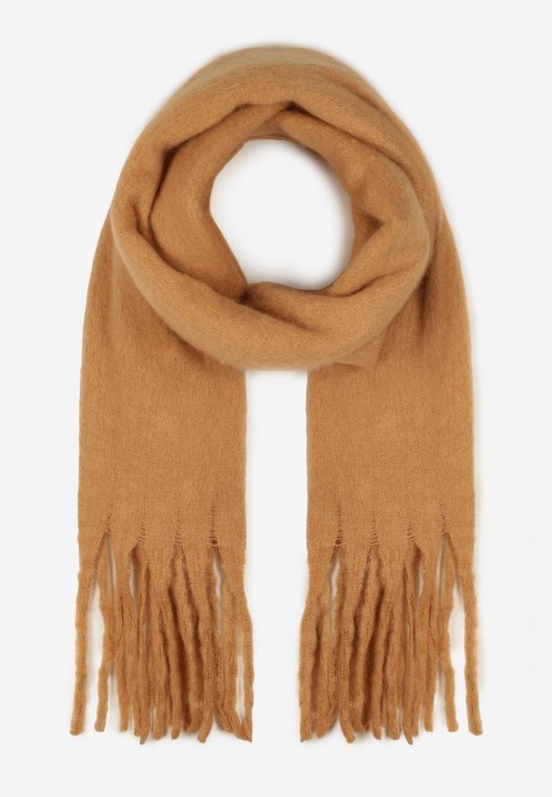 Born2be - Jasnobrązowy Szalik z Frędzlami Owedarria. Okazja: na co dzień. Kolor: brązowy. Materiał: jeans, dresówka. Styl: elegancki, casual