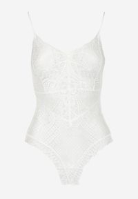 Renee - Białe Body na Cienkich Ramiączkach z Koronki Nesho. Kolor: biały. Materiał: koronka. Wzór: koronka #5