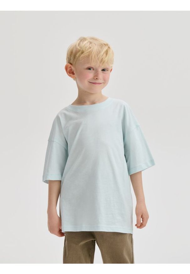Reserved - Bawełniany t-shirt oversize - jasnozielony. Kolor: zielony. Materiał: bawełna