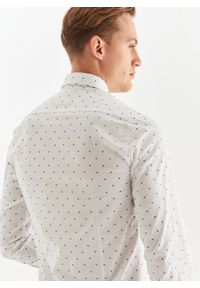 Pako Lorente - PAKO LORENTE – Biała koszula męska w granatowy drobny print. Typ kołnierza: kołnierzyk klasyczny. Kolor: biały, niebieski, wielokolorowy. Materiał: bawełna, elastan. Długość rękawa: długi rękaw. Długość: długie. Wzór: nadruk. Styl: klasyczny #6