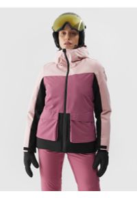 4f - Kurtka narciarska membrana 8000 damska - różowa. Kolor: różowy. Materiał: tkanina, poliester, materiał. Wzór: gładki. Sezon: zima. Sport: narciarstwo