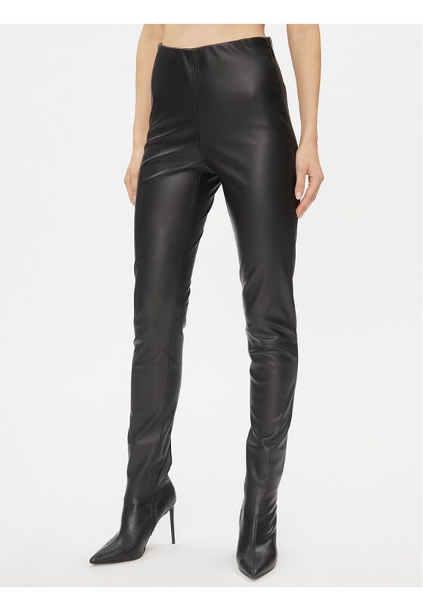 Bruuns Bazaar Spodnie z imitacji skóry Christa BBW3601 Czarny Slim Fit. Kolor: czarny. Materiał: skóra