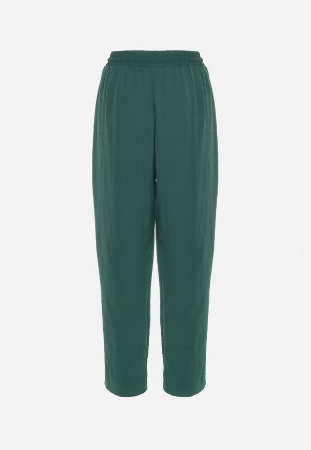 Born2be - Zielone Spodnie Luźne z Kieszeniami i Gumką w Talii oraz Sznurkiem Enivia. Okazja: na co dzień. Kolor: zielony. Styl: casual, elegancki