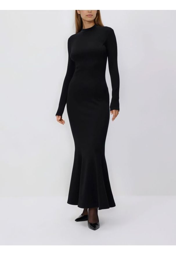 Reserved - Sukienka maxi - czarny. Kolor: czarny. Materiał: bawełna, dzianina. Wzór: gładki. Typ sukienki: proste. Długość: maxi