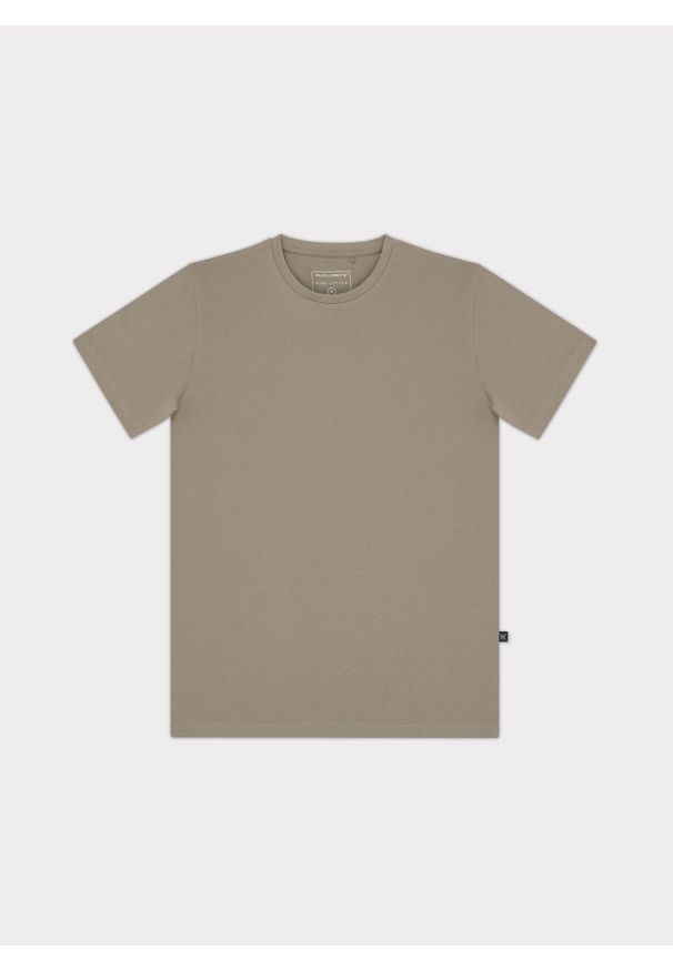 Pako Lorente - PAKO LORENTE – Bawełniany beżowy t-shirt z okrągłym dekoltem. Okazja: na co dzień. Kolor: czerwony, beżowy. Materiał: bawełna. Styl: casual