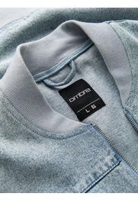 Ombre Clothing - Kurtka męska jeansowa bomberka z efektem stone wash – jasnoniebieska V3 OM-JADJ-0163 - XXL. Kolor: szary. Materiał: jeans. Styl: sportowy, retro, klasyczny #5