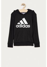 Adidas - adidas Bluza dziecięca GN4027 kolor czarny z kapturem z nadrukiem. Okazja: na co dzień. Typ kołnierza: kaptur. Kolor: czarny. Materiał: dzianina. Wzór: nadruk. Styl: casual #1