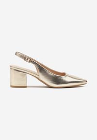 Renee - Złote Sandały na Słupku Typu Slingback Felvania. Okazja: na co dzień. Zapięcie: sprzączka. Kolor: złoty. Obcas: na słupku. Styl: klasyczny, casual, elegancki #3