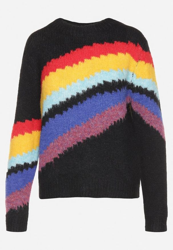 Born2be - Czarny Sweter z Poprzecznymi Paskami Rentina. Kolor: czarny. Materiał: jeans. Styl: klasyczny