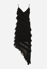 Born2be - Czarna Asymetryczna Sukienka Ozdobiona Falbankami Linariela. Typ kołnierza: kołnierz z falbankami. Kolor: czarny. Długość rękawa: na ramiączkach. Wzór: aplikacja. Typ sukienki: asymetryczne. Styl: elegancki #7