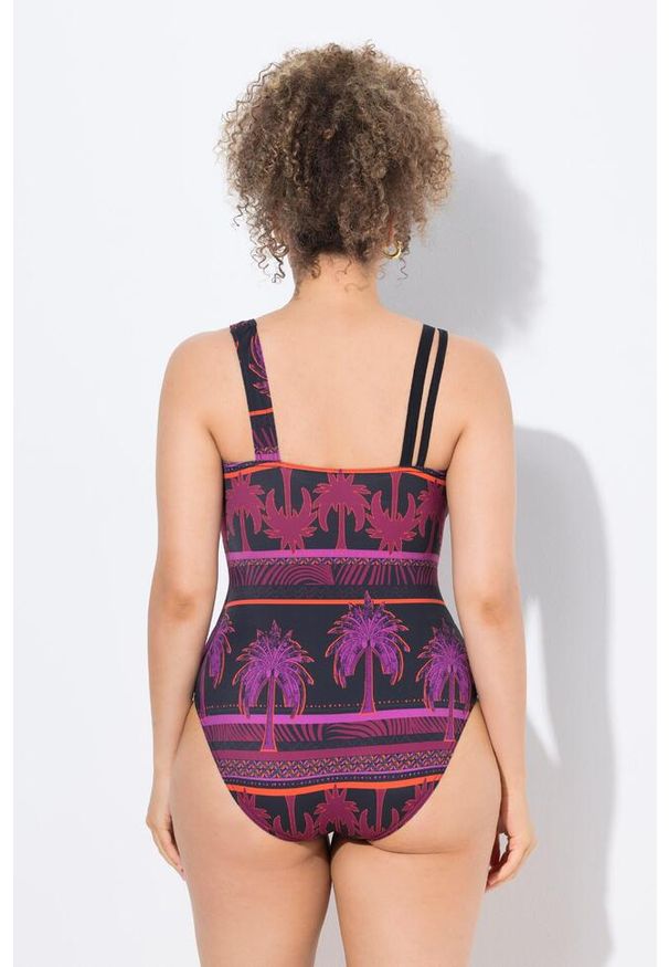 ULLA POPKEN - Damski Strój kąpielowy palmy miękkie miseczki dzielone ramiączko. Kolekcja: plus size. Kolor: czarny. Materiał: poliester, elastan, poliamid, materiał