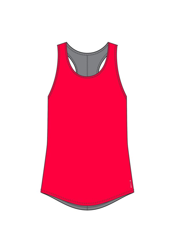 DOMYOS - Top fitness damski Domyos First Top. Kolor: różowy, czerwony, wielokolorowy. Materiał: poliester, materiał, elastan. Długość rękawa: bez rękawów. Sport: fitness