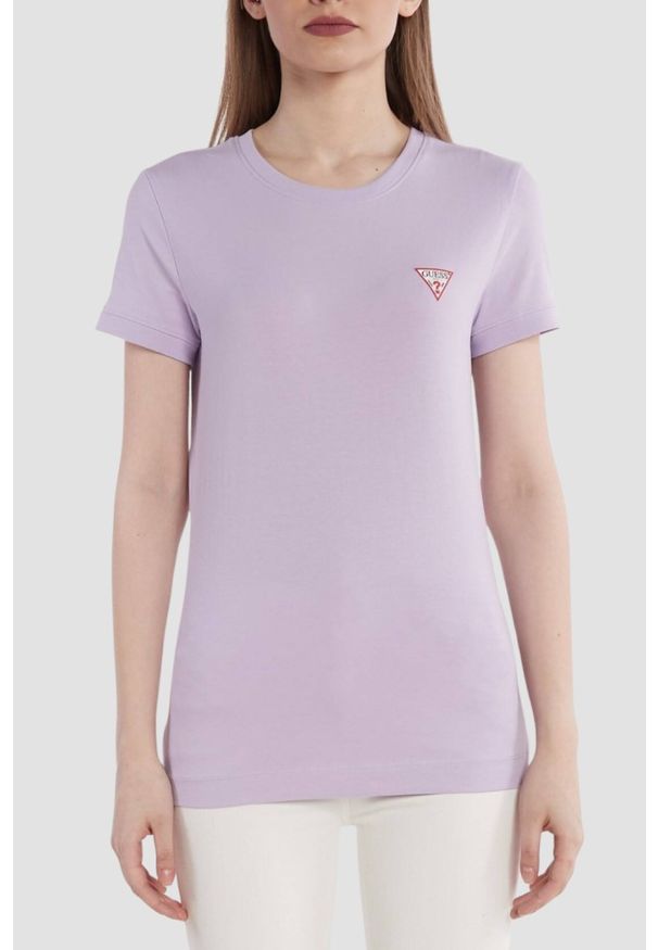Guess - GUESS Lawendowy damski t-shirt Mini, Rozmiar XS. Kolor: fioletowy