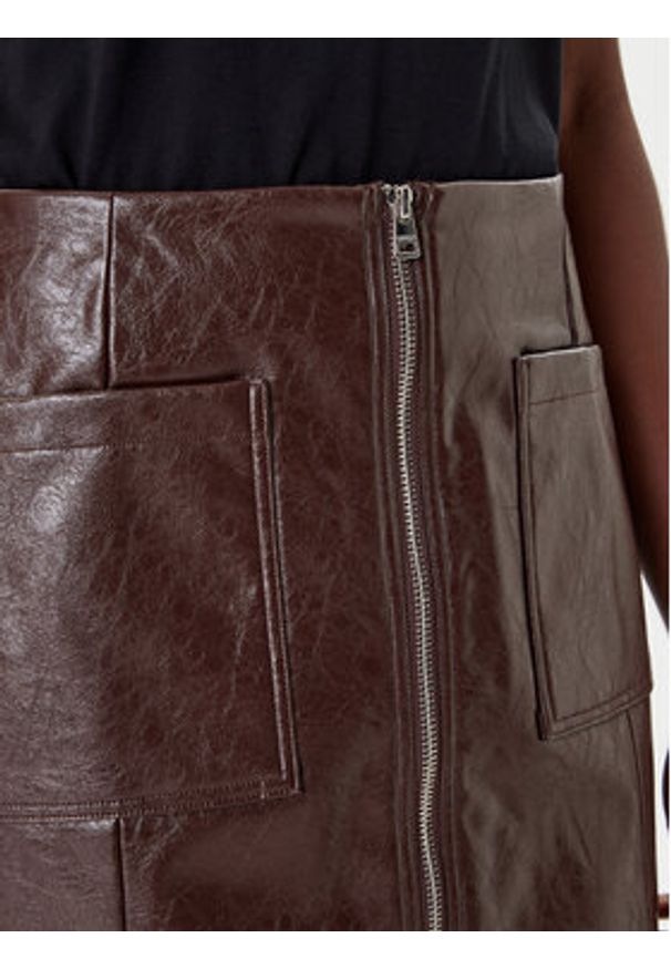 Hugo - HUGO Spódnica z imitacji skóry Ralitte-1 50544832 Brązowy Slim Fit. Kolor: brązowy. Materiał: skóra