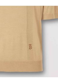 Burberry - BURBERRY - Beżowa koszulka polo. Typ kołnierza: polo. Kolor: beżowy. Materiał: wełna, jedwab, kaszmir. Wzór: haft #4