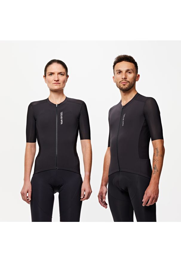 VAN RYSEL - Koszulka rowerowa szosowa Van Rysel Racer 2. Kolor: czarny. Materiał: poliester, materiał, elastan. Sport: kolarstwo