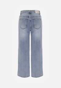 Renee - Niebieskie Szerokie Jeansy High Waist z Przeszyciami Tryphile. Okazja: na co dzień. Stan: podwyższony. Kolor: niebieski. Styl: casual, elegancki #4