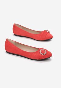 Renee - Czerwone Balerinki Laomedelia. Nosek buta: okrągły. Zapięcie: bez zapięcia. Kolor: czerwony. Wzór: jednolity, aplikacja. Styl: elegancki #3