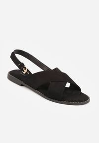 Renee - Czarne Sandały VICES z Imitacji Zamszu ze Skrzyżowanymi Paskami Fontalla. Okazja: na co dzień. Zapięcie: pasek. Kolor: czarny. Materiał: zamsz. Wzór: paski. Sezon: lato. Styl: casual, elegancki #7