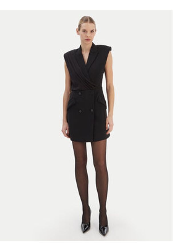 Karl Lagerfeld - KARL LAGERFELD Sukienka koktajlowa B1W13051 Czarny Slim Fit. Typ kołnierza: dekolt w karo. Kolor: czarny. Materiał: syntetyk. Styl: wizytowy