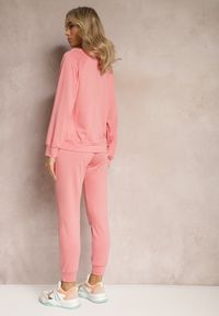 Renee - Różowy Komplet Dresowy z Bawełny Dresowe Spodnie i Bluza z Golfem na Suwak Sufinia. Kolor: różowy. Materiał: dresówka, bawełna. Sport: golf