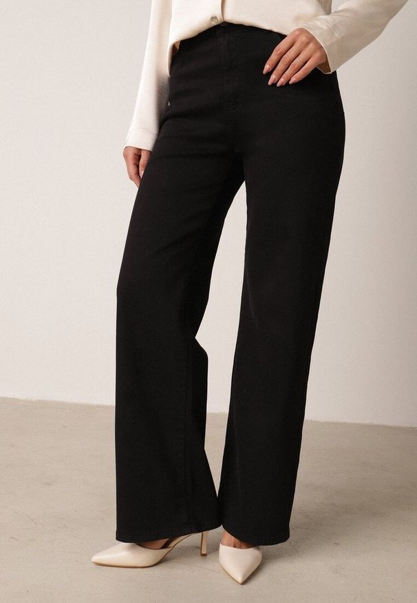 Born2be - Czarne Bawełniane Spodnie Wide Leg z Wysokim Stanem Genime. Okazja: na co dzień, do pracy. Stan: podwyższony. Kolor: czarny. Materiał: bawełna. Styl: klasyczny, casual