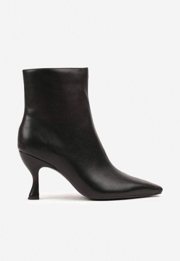 Born2be - Czarne Botki Vices na Szpilce Typu Kaczuszce Falunnea. Okazja: na co dzień. Zapięcie: zamek. Kolor: czarny. Wzór: aplikacja. Obcas: na szpilce. Styl: casual, elegancki