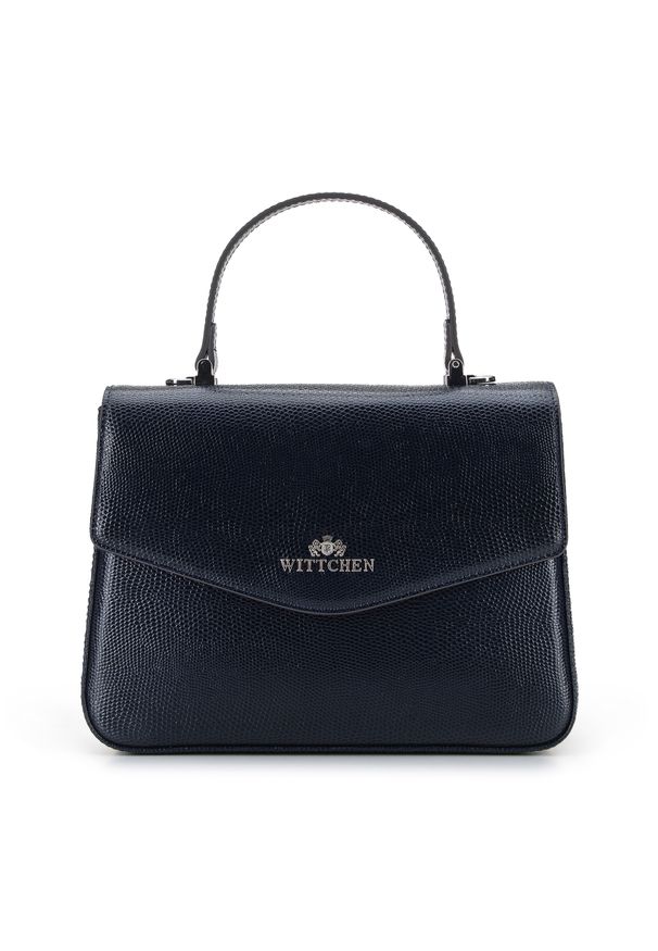 Wittchen - Torebka kuferek ze skóry o fakturze lizard mała. Kolor: niebieski. Wzór: haft. Dodatki: z haftem. Materiał: skórzane. Rozmiar: małe. Styl: elegancki