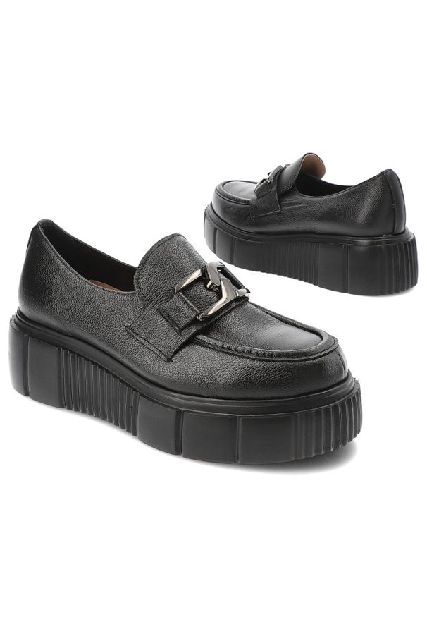 Czarne Półbuty Armodo Stylowe Wsuwane Obuwie Damskie. Zapięcie: bez zapięcia. Kolor: czarny. Materiał: skóra. Styl: elegancki
