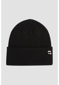 Karl Lagerfeld - KARL LAGERFELD Czapka zimowa Ikon. Kolor: czarny. Materiał: dzianina, wełna. Wzór: aplikacja. Sezon: zima. Styl: casual, elegancki