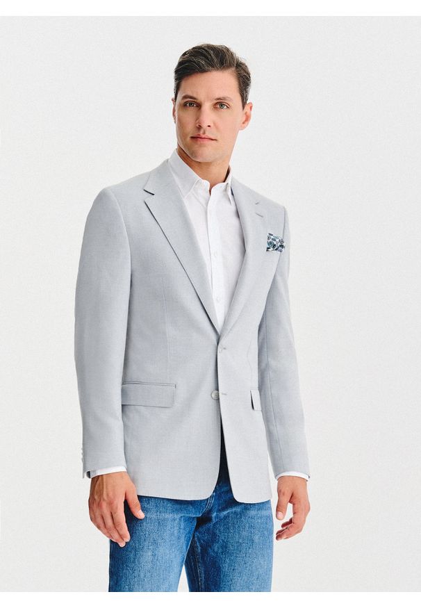 Pako Lorente - PAKO LORENTE – Szara marynarka męska. Kolor: szary, beżowy, brązowy. Materiał: poliester, elastan, wiskoza. Sezon: jesień