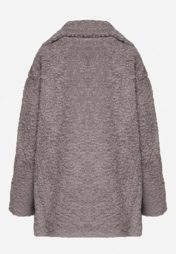 Born2be - Szara Futrzana Kurtka Płaszcz Dwurzędowy z Dołączonymi Rękawiczkami Hetista. Okazja: na co dzień. Kolor: szary. Materiał: futro. Styl: elegancki, casual