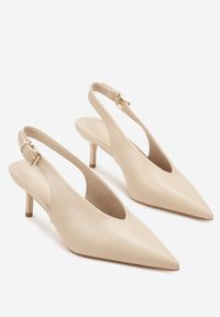Renee - Beżowe Czółenka Typu Slingback na Szpilce Latinea. Okazja: na co dzień. Zapięcie: pasek. Kolor: beżowy. Materiał: jeans. Obcas: na szpilce. Styl: klasyczny, casual, elegancki #4
