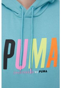 Puma bluza bawełniana 533621 męska kolor turkusowy z kapturem z aplikacją. Typ kołnierza: kaptur. Kolor: turkusowy. Materiał: bawełna. Wzór: aplikacja